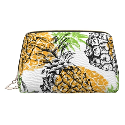 ESNAIUVCD Kosmetiktasche mit gelbem Ananas-Aufdruck, Damen-Kosmetiktasche aus PU-Leder mit Handschlaufe, Reise-Kulturbeutel, Make-up-Tasche, gold, Einheitsgröße von ESNAIUVCD
