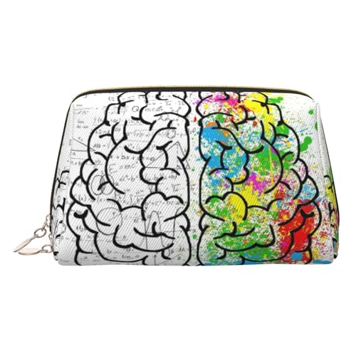 ESNAIUVCD Kosmetiktasche mit geometrischem Gehirnbild mit Wissenschaftsdruck, Kosmetiktasche, Damen-Kosmetiktasche aus PU-Leder mit Handschlaufe, Reise-Kulturbeutel, Make-up-Tasche, gold von ESNAIUVCD
