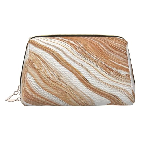 ESNAIUVCD Kosmetiktasche mit gewelltem farbigem Flüssigkeitsdruck, Kulturbeutel, Kosmetiktasche für Damen, PU-Leder, Kosmetiktasche mit Handschlaufe, Reise-Kulturbeutel, Make-up-Tasche, gold von ESNAIUVCD