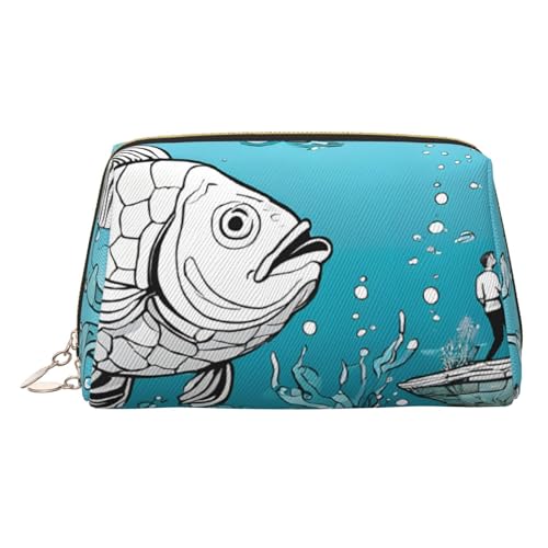 ESNAIUVCD Kosmetiktasche mit großem Fisch-Aufdruck, Damen-Kosmetiktasche aus PU-Leder mit Handschlaufe, Reise-Kulturbeutel, Make-up-Tasche, gold, Einheitsgröße von ESNAIUVCD