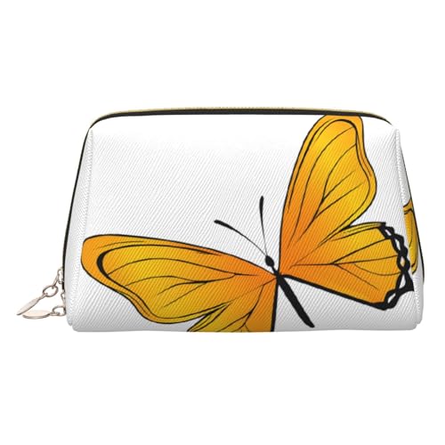 ESNAIUVCD Kosmetiktasche mit hübschem Schmetterlings-Aufdruck, Damen-Kosmetiktasche aus PU-Leder mit Handschlaufe, Reise-Kulturbeutel, Make-up-Tasche, gold, Einheitsgröße von ESNAIUVCD