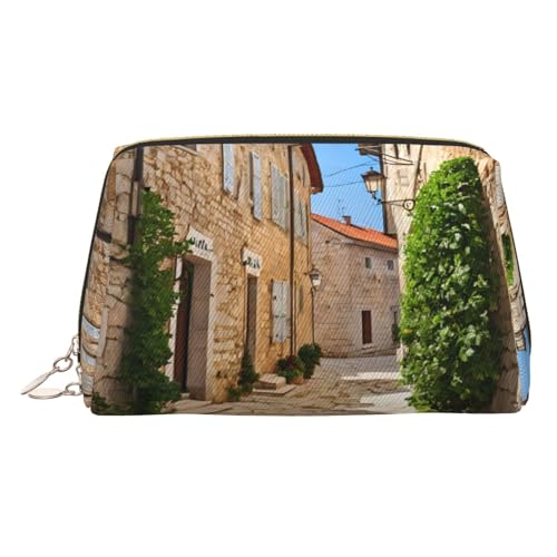 ESNAIUVCD Kosmetiktasche mit italienischem toskanischem Druck, Kosmetiktasche für Damen, PU-Leder, Kosmetiktasche mit Handschlaufe, Reise-Kulturbeutel, Make-up-Tasche, gold, Einheitsgröße von ESNAIUVCD