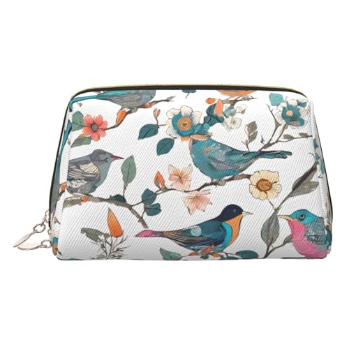 ESNAIUVCD Kosmetiktasche mit japanischem Kiefern- und Vogel-Aufdruck, Damen-Kosmetiktasche aus PU-Leder mit Handschlaufe, Reise-Kulturbeutel, Make-up-Tasche, gold, Einheitsgröße von ESNAIUVCD