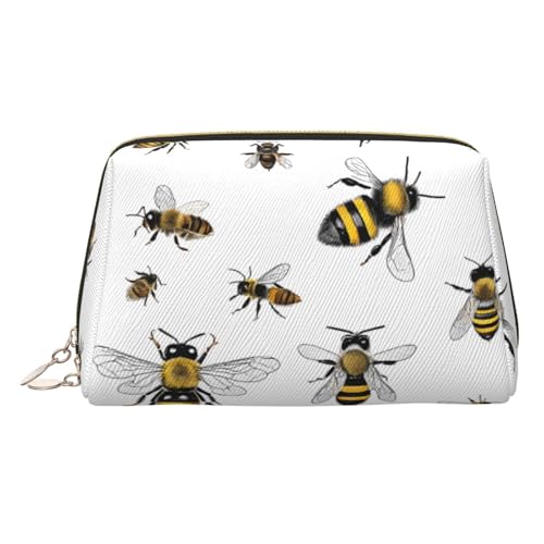 ESNAIUVCD Kosmetiktasche mit lustigem Bienen-Aufdruck, Damen-Kosmetiktasche aus PU-Leder mit Handschlaufe, Reise-Kulturbeutel, Make-up-Tasche, gold, Einheitsgröße von ESNAIUVCD