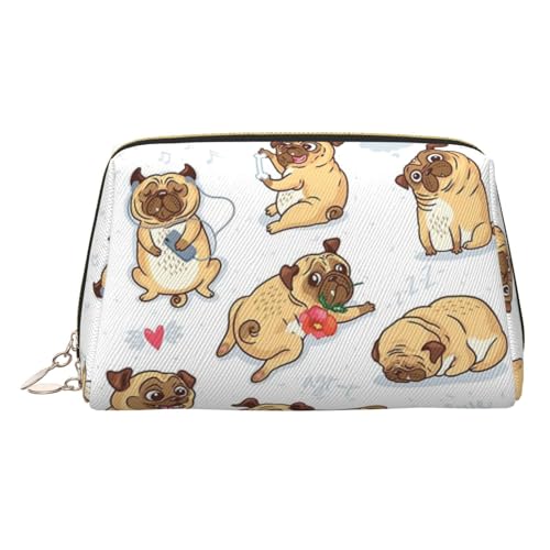 ESNAIUVCD Kosmetiktasche mit lustigem Hundeaufdruck, Kosmetiktasche für Damen, PU-Leder, Kosmetiktasche mit Handschlaufe, Reise-Kulturbeutel, Make-up-Tasche, gold, Einheitsgröße von ESNAIUVCD