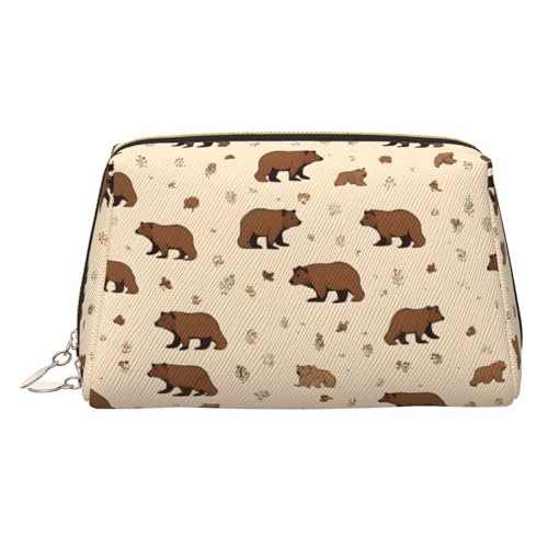 ESNAIUVCD Kosmetiktasche mit niedlichem Bären-Motiv, für Damen, PU-Leder, Kosmetiktasche mit Handschlaufe, Reise-Kulturbeutel, Make-up-Tasche, gold, Einheitsgröße von ESNAIUVCD