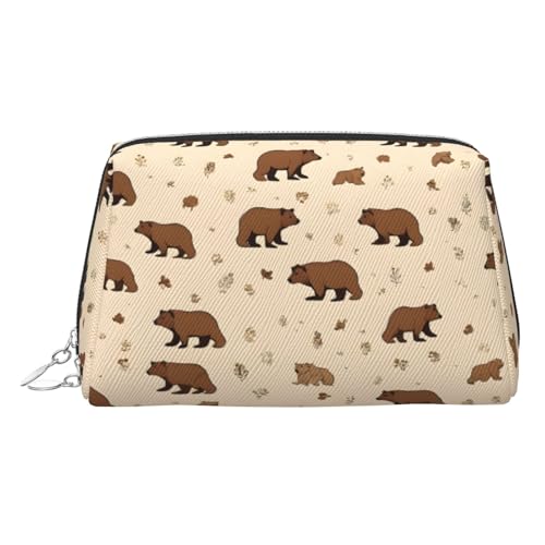 ESNAIUVCD Kosmetiktasche mit niedlichem Bären-Motiv, für Damen, PU-Leder, Kosmetiktasche mit Handschlaufe, Reise-Kulturbeutel, Make-up-Tasche, silber, Einheitsgröße von ESNAIUVCD