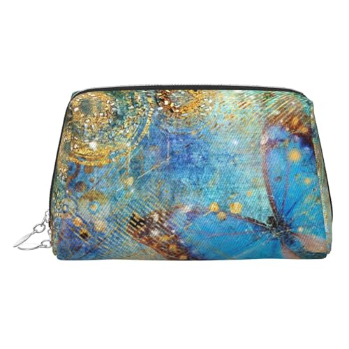 ESNAIUVCD Kosmetiktasche mit niedlichem Schmetterlings-Aufdruck, Kosmetiktasche für Damen, PU-Leder, Kosmetiktasche mit Handschlaufe, Reise-Kulturbeutel, Make-up-Tasche, silber, Einheitsgröße von ESNAIUVCD