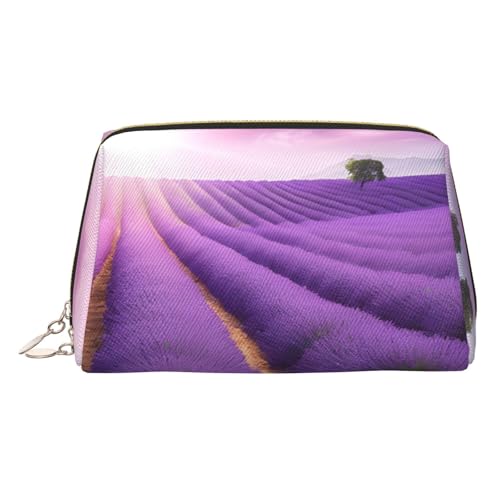 ESNAIUVCD Kosmetiktasche mit romantischem Lavendel-Druck, für Damen, PU-Leder, Kosmetiktasche mit Handschlaufe, Reise-Kulturbeutel, Make-up-Tasche, gold, Einheitsgröße von ESNAIUVCD