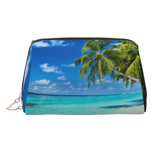 ESNAIUVCD Kosmetiktasche mit romantischem Strandaufdruck, Kosmetiktasche für Damen, PU-Leder, Kosmetiktasche mit Handschlaufe, Reise-Kulturbeutel, Make-up-Tasche, gold, Einheitsgröße von ESNAIUVCD