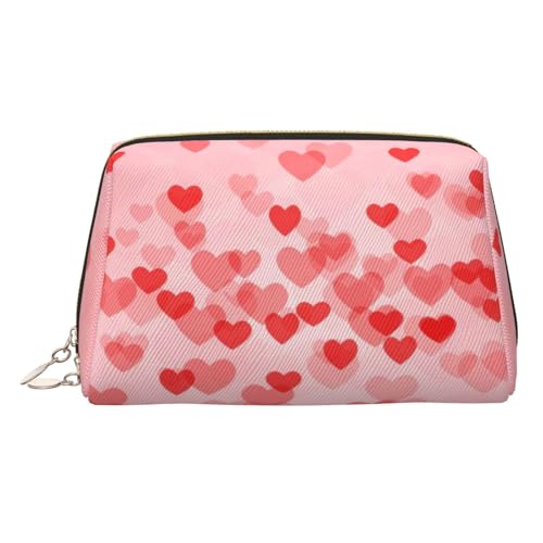 ESNAIUVCD Kosmetiktasche mit rotem Herz-Aufdruck, für Damen, PU-Leder, Kosmetiktasche mit Handschlaufe, Reise-Kulturbeutel, Make-up-Tasche, gold, Einheitsgröße von ESNAIUVCD