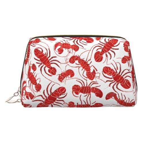 ESNAIUVCD Kosmetiktasche mit rotem Hummer-Druck, Kosmetiktasche für Damen, PU-Leder, Kosmetiktasche mit Handschlaufe, Reise-Kulturbeutel, Make-up-Tasche, gold, Einheitsgröße von ESNAIUVCD