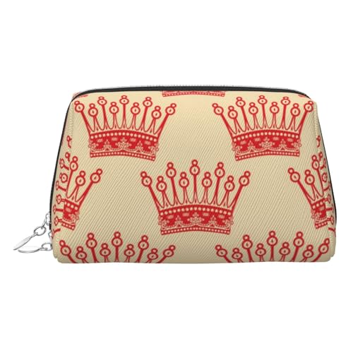 ESNAIUVCD Kosmetiktasche mit rotem Kronenaufdruck, Damen-Kosmetiktasche aus PU-Leder mit Handschlaufe, Reise-Kulturbeutel, Make-up-Tasche, silber, Einheitsgröße von ESNAIUVCD