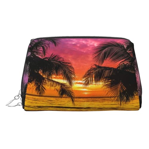 ESNAIUVCD Kosmetiktasche mit tropischem Blumendruck, Kosmetiktasche, Damen-Kosmetiktasche aus PU-Leder mit Handschlaufe, Reise-Kulturbeutel, Make-up-Tasche, silber, Einheitsgröße von ESNAIUVCD