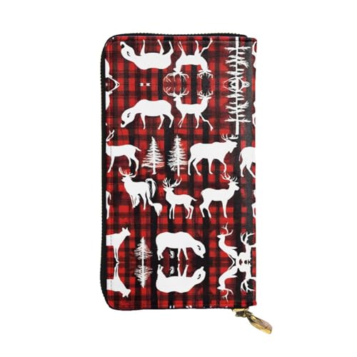 ESNAIUVCD Kuh Hirsch Baum Weihnachtsdruck Echtes Leder Damen Herren Geldbörsen Multifunktions Clutch Geldbörse Reißverschluss Groß Reise Handy Lange Geld Geldbörsen, Schwarz , Einheitsgröße von ESNAIUVCD