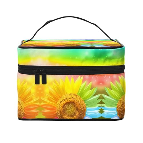 ESNAIUVCD Kulturbeutel mit 3D-Sonnenblumen-Druck, große Kosmetiktasche, Reise-Make-up-Tasche, Organizer für Damen, Schwarz , Einheitsgröße, Kosmetikkoffer von ESNAIUVCD