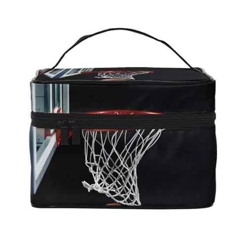 ESNAIUVCD Kulturbeutel mit Basketball-Druck, große Kosmetiktasche, Reise-Make-up-Tasche, Organizer für Damen, Schwarz , Einheitsgröße, Kosmetikkoffer von ESNAIUVCD