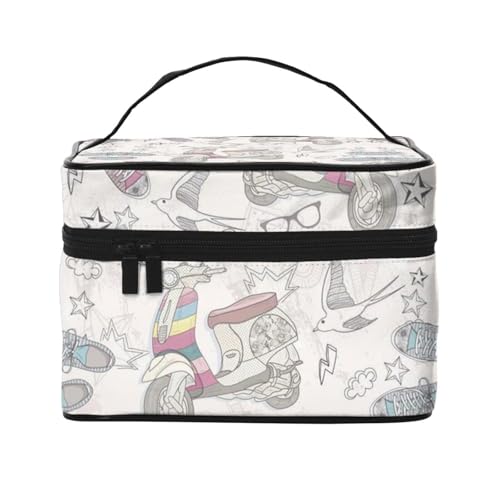 ESNAIUVCD Kulturbeutel mit Cartoon-Motiv und Vögeln, große Kosmetiktasche, Reise-Make-up-Tasche, Organizer für Damen, Schwarz , Einheitsgröße, Kosmetikkoffer von ESNAIUVCD