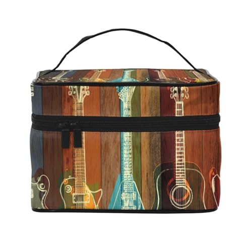 ESNAIUVCD Kulturbeutel mit Gitarren-Kunstdruck, große Kosmetiktasche, Reise-Make-up-Tasche, Organizer für Damen, Schwarz , Einheitsgröße, Kosmetikkoffer von ESNAIUVCD