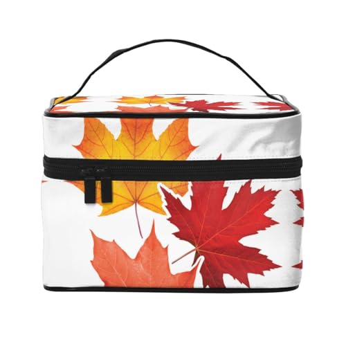ESNAIUVCD Kulturbeutel mit Herbstblatt-Druck, große Kosmetiktasche, Reise-Make-up-Tasche, Organizer für Damen, Schwarz , Einheitsgröße, Kosmetikkoffer von ESNAIUVCD