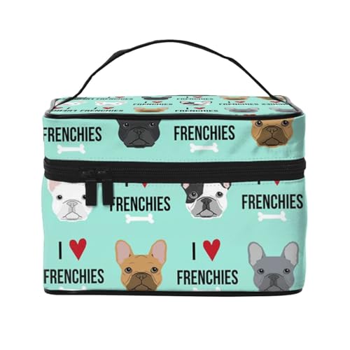 ESNAIUVCD Kulturbeutel mit Hundeaufdruck, große Kosmetiktasche, Reise-Make-up-Tasche, Organizer für Damen, Schwarz , Einheitsgröße, Kosmetikkoffer von ESNAIUVCD