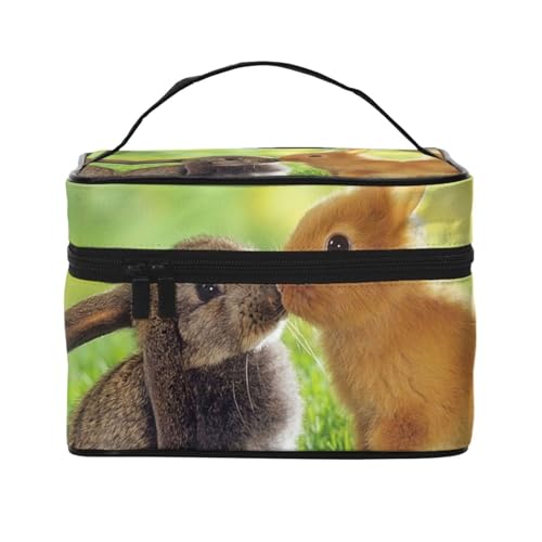 ESNAIUVCD Kulturbeutel mit Kaninchenpaaraufdruck, groß, Kosmetiktasche, Reise-Make-up-Tasche, Organizer für Damen, Schwarz , Einheitsgröße, Kosmetikkoffer von ESNAIUVCD