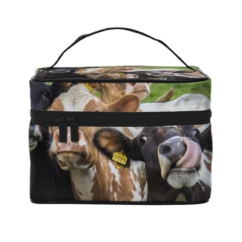 ESNAIUVCD Kulturbeutel mit Kuh-Grasland-Druck, große Kosmetiktasche, Reise-Make-up-Tasche, Organizer für Damen, Schwarz , Einheitsgröße, Kosmetikkoffer von ESNAIUVCD
