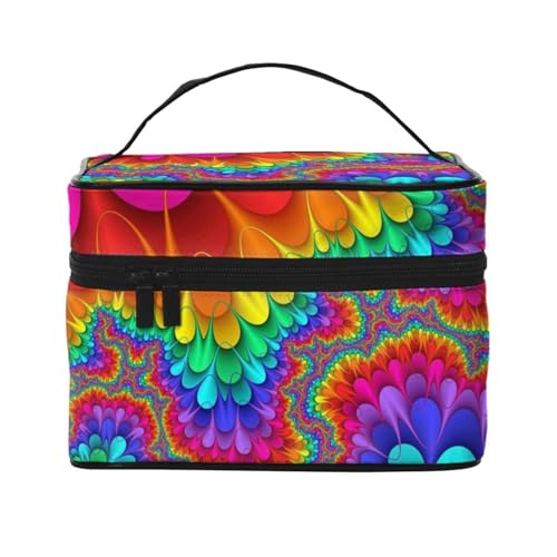 ESNAIUVCD Kulturbeutel mit Regenbogen-Batik-Motiv, groß, Kosmetiktasche, Reise-Make-up-Tasche, Organizer für Damen, Schwarz , Einheitsgröße, Kosmetikkoffer von ESNAIUVCD
