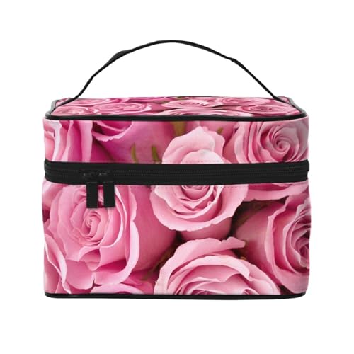 ESNAIUVCD Kulturbeutel mit Rosenmuster, große Kosmetiktasche, Reise-Make-up-Tasche, Organizer für Damen, Schwarz , Einheitsgröße, Kosmetikkoffer von ESNAIUVCD