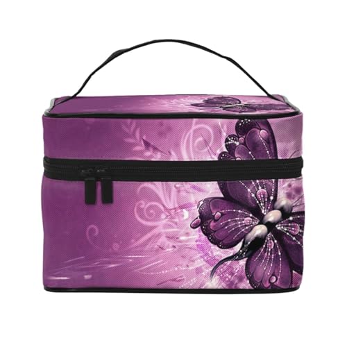 ESNAIUVCD Kulturbeutel mit Schmetterlings-Aufdruck, groß, Kosmetiktasche, Reise-Make-up-Tasche, Organizer für Damen, Schwarz , Einheitsgröße, Kosmetikkoffer von ESNAIUVCD