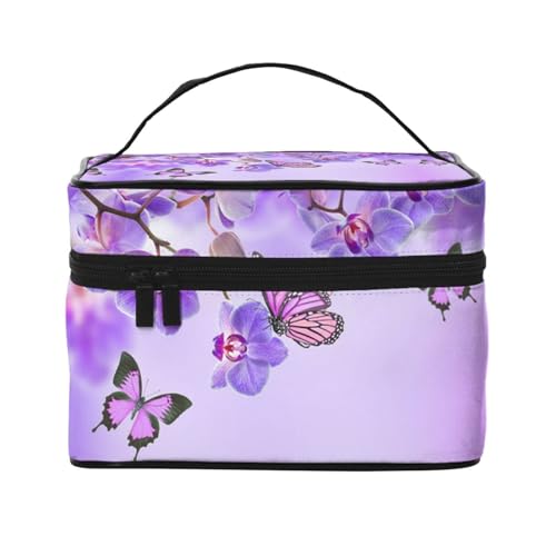 ESNAIUVCD Kulturbeutel mit Schmetterlings-Aufdruck, groß, Kosmetiktasche, Reise-Make-up-Tasche, Organizer für Damen, Schwarz , Einheitsgröße, Kosmetikkoffer von ESNAIUVCD