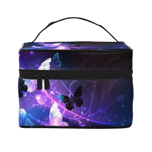 ESNAIUVCD Kulturbeutel mit Schmetterlingsdruck, groß, Kosmetiktasche, Reise-Make-up-Tasche, Organizer für Damen, Weiß, Schwarz , Einheitsgröße, Kosmetikkoffer von ESNAIUVCD