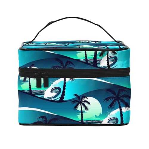 ESNAIUVCD Kulturbeutel mit Skateboard-Motiv und Palmenaufdruck, große Kosmetiktasche, Reise-Make-up-Tasche, Organizer für Damen, Schwarz , Einheitsgröße, Kosmetikkoffer von ESNAIUVCD