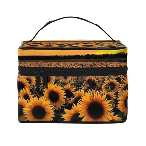 ESNAIUVCD Kulturbeutel mit Sonnenblumen-Aufdruck, große Kosmetiktasche, Reise-Make-up-Tasche, Organizer für Damen, Schwarz , Einheitsgröße, Kosmetikkoffer von ESNAIUVCD