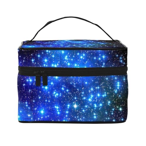 ESNAIUVCD Kulturbeutel mit Sternen-Aufdruck, groß, Kosmetiktasche, Reise-Make-up-Tasche, Organizer für Damen, Blau, Schwarz , Einheitsgröße, Kosmetikkoffer von ESNAIUVCD