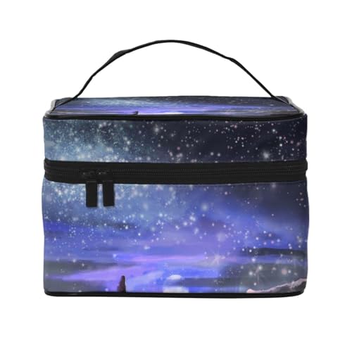 ESNAIUVCD Kulturbeutel mit Sternen-Motiv, große Kosmetiktasche, Reise-Make-up-Tasche, Organizer für Damen, Schwarz , Einheitsgröße, Kosmetikkoffer von ESNAIUVCD