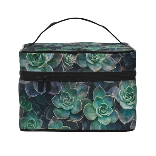 ESNAIUVCD Kulturbeutel mit Sukkulenten-Druck, große Kosmetiktasche, Reise-Make-up-Tasche, Organizer für Damen, Schwarz , Einheitsgröße, Kosmetikkoffer von ESNAIUVCD