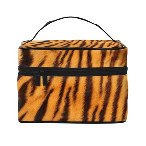 ESNAIUVCD Kulturbeutel mit Tiger-Streifenmuster, groß, Kosmetiktasche, Reise-Make-up-Tasche, Organizer für Damen, Schwarz , Einheitsgröße, Kosmetikkoffer von ESNAIUVCD