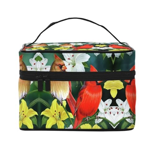 ESNAIUVCD Kulturbeutel mit Vögeln mit Blumendruck, große Kosmetiktasche, Reise-Make-up-Tasche, Organizer für Damen, Schwarz , Einheitsgröße, Kosmetikkoffer von ESNAIUVCD