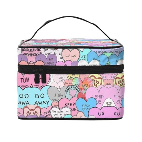 ESNAIUVCD Kulturbeutel mit buntem Herzaufdruck, große Kosmetiktasche, Reise-Make-up-Tasche, Organizer für Damen, Schwarz , Einheitsgröße, Kosmetikkoffer von ESNAIUVCD