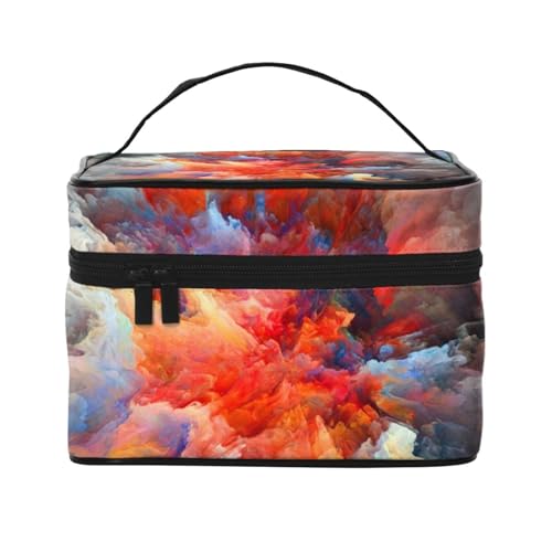 ESNAIUVCD Kulturbeutel mit buntem Wolkendruck, große Kosmetiktasche, Reise-Make-up-Tasche, Organizer für Damen, Schwarz , Einheitsgröße, Kosmetikkoffer von ESNAIUVCD