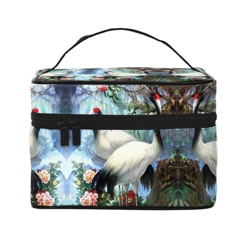 ESNAIUVCD Kulturbeutel mit chinesischem Kranichvogel und Pfirsichbaum-Druck, große Kosmetiktasche, Reise-Make-up-Tasche, Organizer für Damen, Schwarz , Einheitsgröße, Kosmetikkoffer von ESNAIUVCD