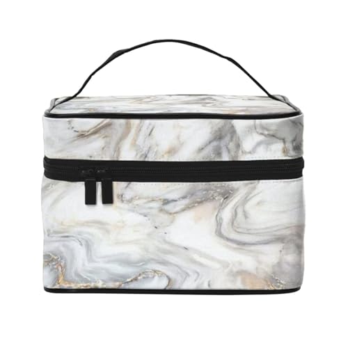 ESNAIUVCD Kulturbeutel mit gelbem Marmor-Druck, große Kosmetiktasche, Reise-Make-up-Tasche, Organizer für Damen, Schwarz , Einheitsgröße, Kosmetikkoffer von ESNAIUVCD