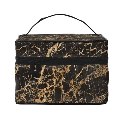 ESNAIUVCD Kulturbeutel mit goldfarbenem Marmor-Druck, große Kosmetiktasche, Reise-Make-up-Tasche, Organizer für Damen, Schwarz , Einheitsgröße, Kosmetikkoffer von ESNAIUVCD