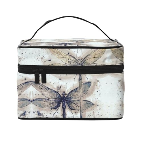 ESNAIUVCD Kulturbeutel mit modernem Libellen-Druck, große Kosmetiktasche, Reise-Make-up-Tasche, Organizer für Damen, Schwarz , Einheitsgröße, Kosmetikkoffer von ESNAIUVCD