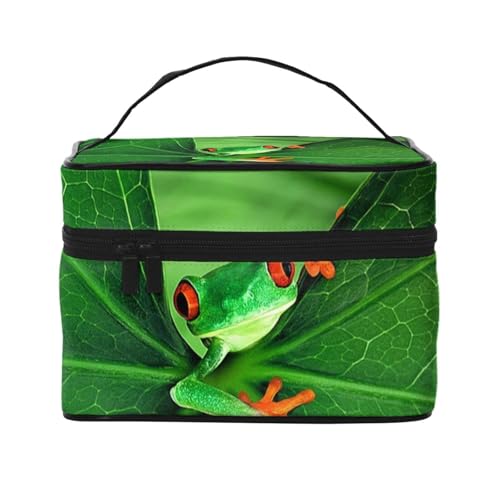 ESNAIUVCD Kulturbeutel mit niedlichem Froschdruck, große Kosmetiktasche, Reise-Make-up-Tasche, Organizer für Damen, Schwarz , Einheitsgröße, Kosmetikkoffer von ESNAIUVCD