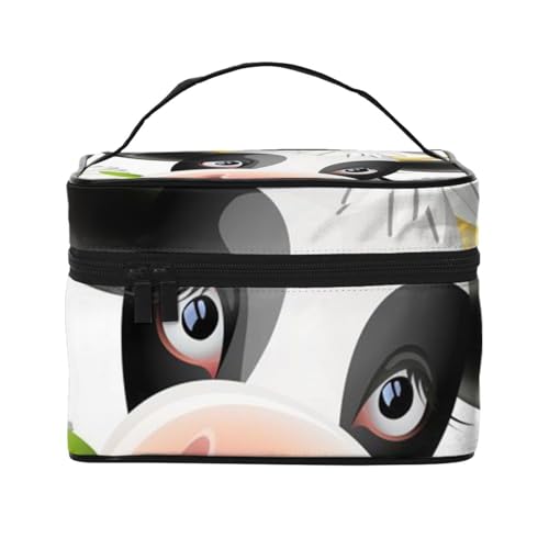 ESNAIUVCD Kulturbeutel mit niedlichem Kuhdruck, große Kosmetiktasche, Reise-Make-up-Tasche, Organizer für Damen, Schwarz , Einheitsgröße, Kosmetikkoffer von ESNAIUVCD