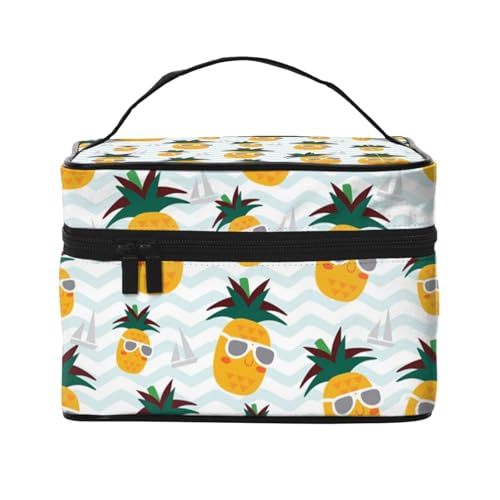 ESNAIUVCD Kulturbeutel mit süßem Ananas-Druck, große Kosmetiktasche, Reise-Make-up-Tasche, Organizer für Damen, Schwarz , Einheitsgröße, Kosmetikkoffer von ESNAIUVCD