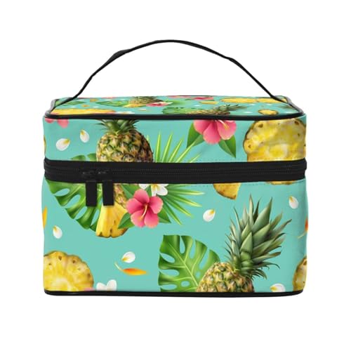 ESNAIUVCD Kulturbeutel mit tropischem Ananas-Druck, große Kosmetiktasche, Reise-Make-up-Tasche, Organizer für Damen, Schwarz , Einheitsgröße, Kosmetikkoffer von ESNAIUVCD