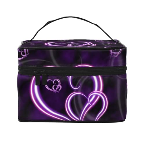 ESNAIUVCD Kulturbeutel mit violetten Herzen, groß, Kosmetiktasche, Reise-Make-up-Tasche, Organizer für Damen, Schwarz , Einheitsgröße, Kosmetikkoffer von ESNAIUVCD